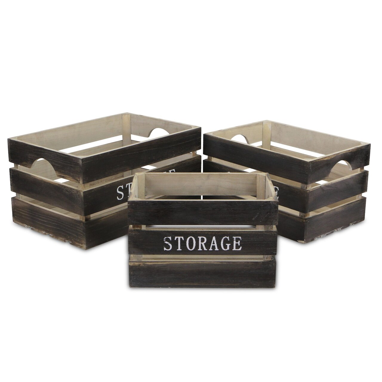 Contemporary Home Living Set of 3 Brown Farmhouse Style Storage Crates 19"